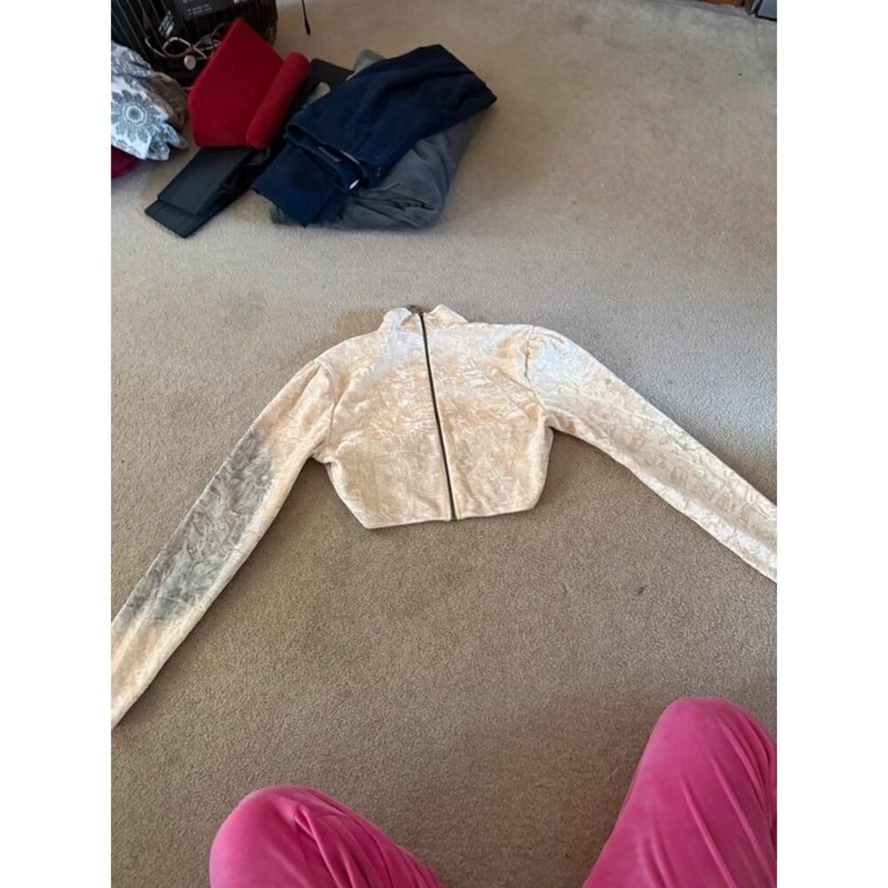Velvet cropped high mock neck with full front length zippered preppy